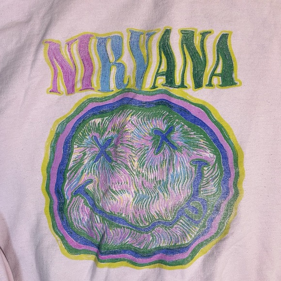 Nirvana Smiley Graphic Crewneck Sweatshirt XL Pink Vintage Band Merch - Picture 2 of 7